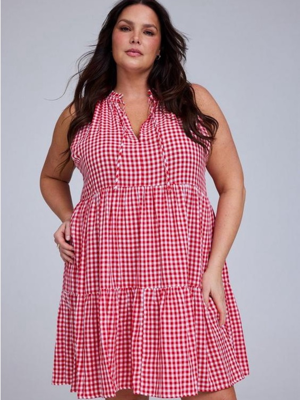 Torrid Red & White Gingham Sleeveless Midi Dress